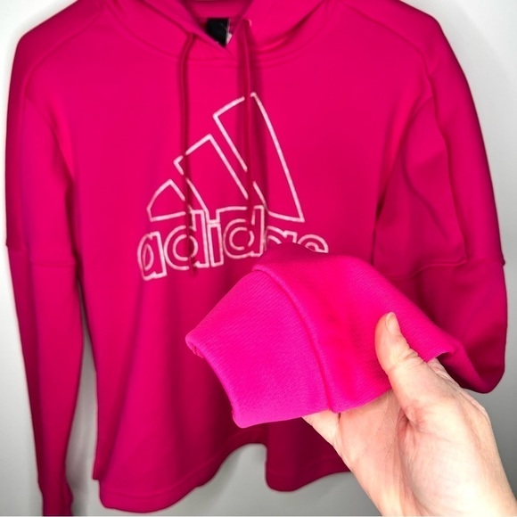 Adidas Bright Hot Pink Pullover Hooded Logo Fleece Lined Sweatshirt Size Small - Picture 7 of 16